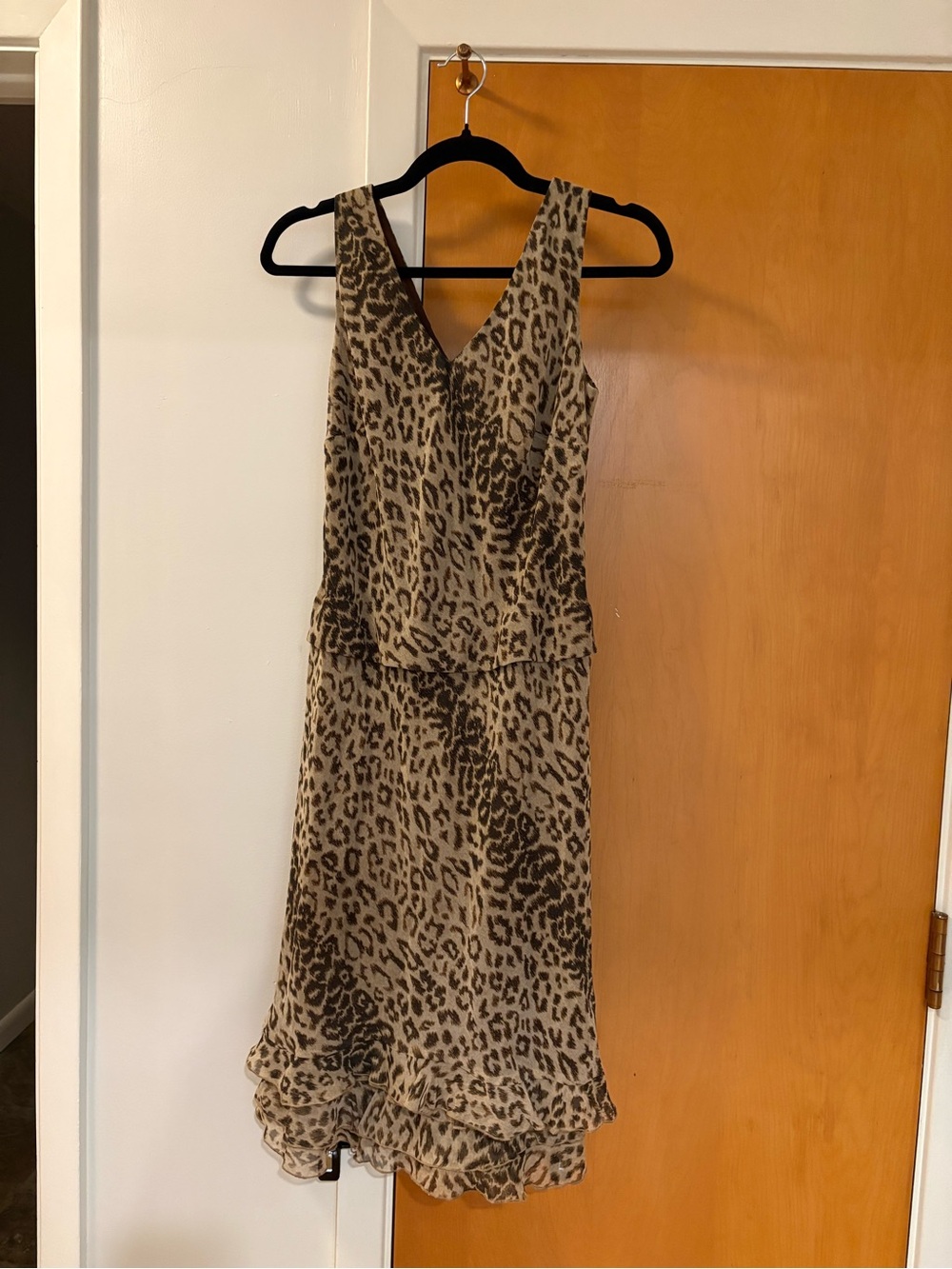 Petite Sophisticate Leopard Print V-Neck Midi Dress - Brown/Tan
